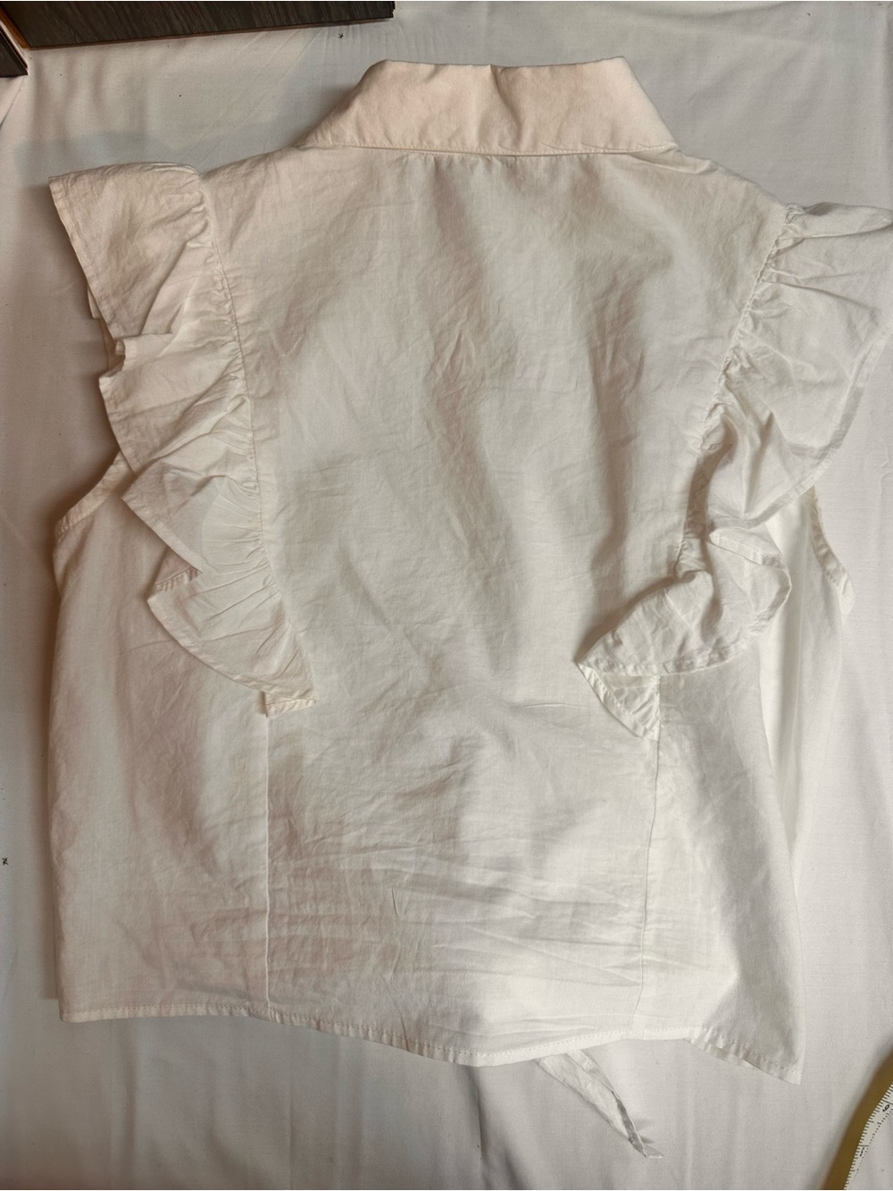 Women’s White Ruffle Tie-Front Blouse - Picture 7 of 7